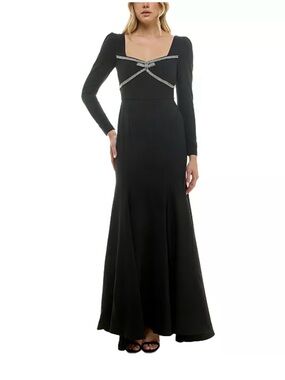 Taylor Rhinestone Bow Crepe Gown Dress Black Size 6 NWT